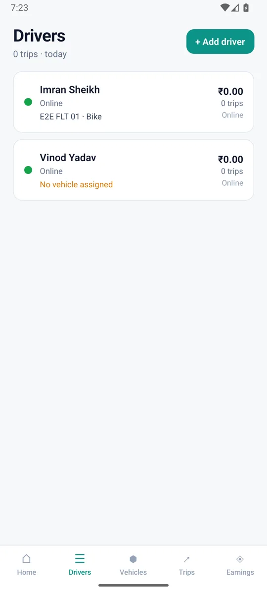 Fleet partner app: Drivers, live